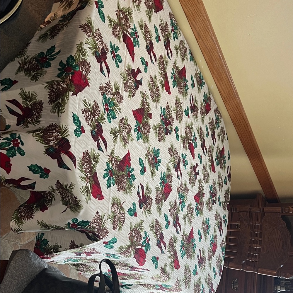 Holiday Pinecone and Ribbon Tablecloth 60 x 72